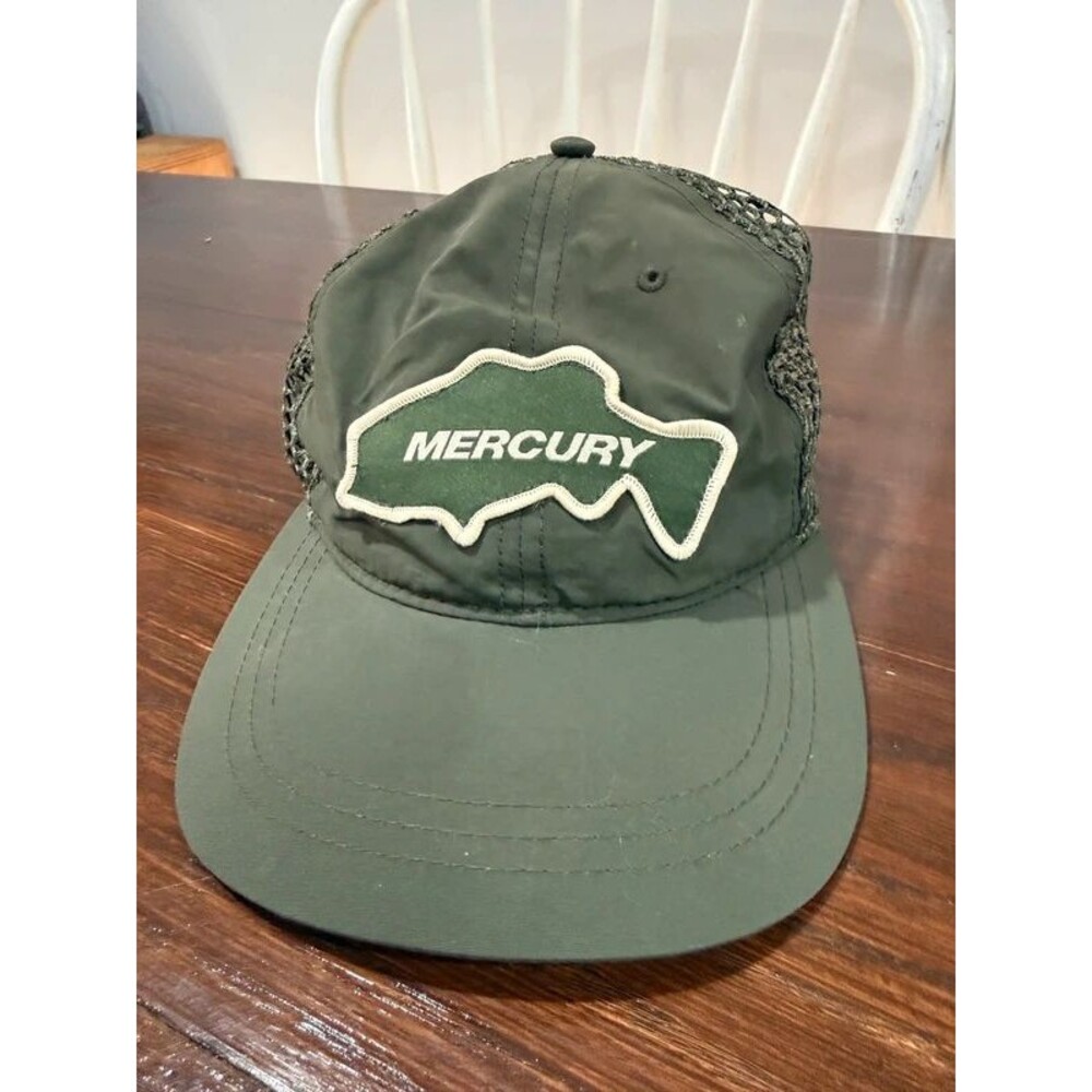 Mercury Marine Fishing Hat Olive Green Mesh Cap Fish Logo Patch Adjustable